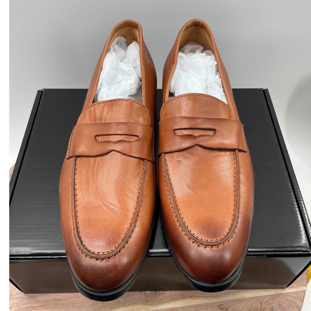 Bruno Magli Ricci Penny Loafers Mens 8 Cognac Leather Made in Italy Dress Shoes